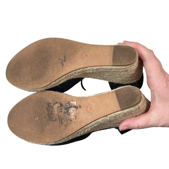 H&M heels women's 5.5 black platform wedge espadrilles ankle strap round toe - Picture 11 of 11